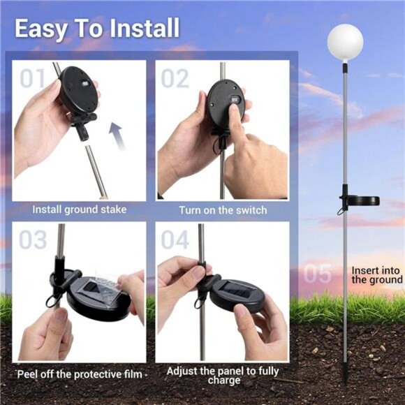 Solar Garden Lights 6 Pack, Solar Globe Lights Outdoor Waterproof - Picture 6 of 7